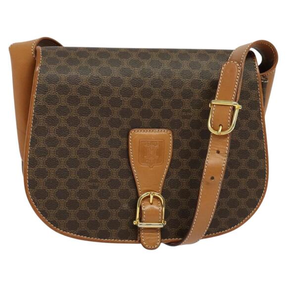 CELINE Macadam Canvas Shoulder Bag Pvc Leather Brown Gold - Picture 1 of 12